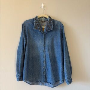 Vintage Willowbend Denim Button-Down Shirt w/ Embroidered Collar Medium